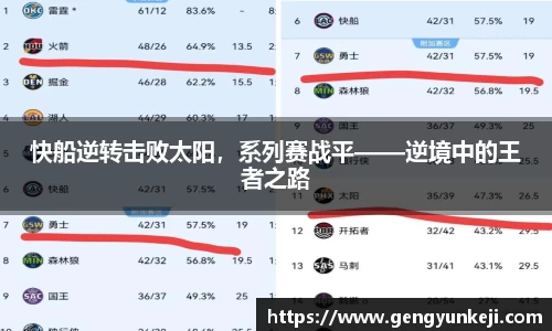 快船逆转击败太阳，系列赛战平——逆境中的王者之路